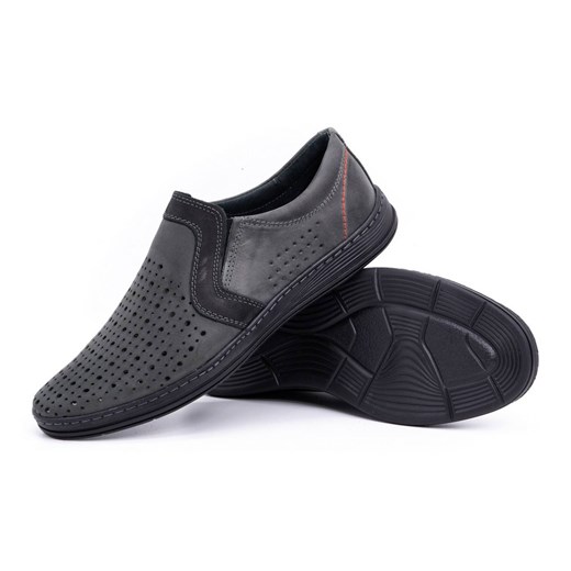 Buty męskie mokasyny skórzane na lato 713MP szare Buty Olivier 41 butyolivier