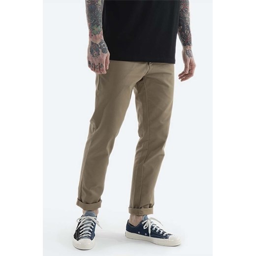 Carhartt WIP spodnie męskie kolor brązowy proste I003367.-DARK.NAVY ze sklepu PRM w kategorii Spodnie męskie - zdjęcie 162380590