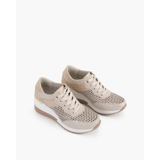 beżowe sneakersy skórzane ażurowe 131-78592-BEŻ Kulig 41 KULIG