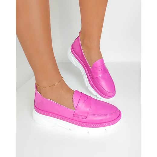 fuksjowe mokasyny damskie skórzane na koturnie 108-1994-13 Kulig 37 wyprzedaż KULIG