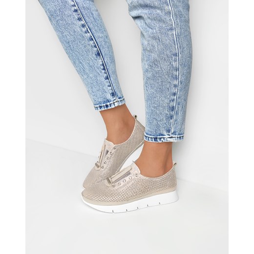 złote sneakersy skórzane ażurowe 108-399-148 Kulig 36 KULIG