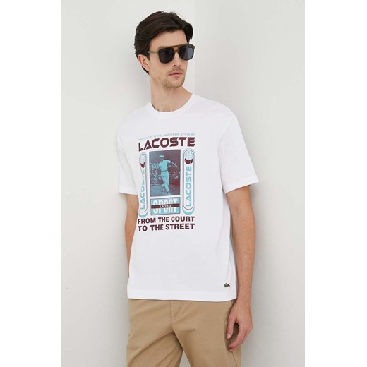 Lacoste t-shirt bawełniany kolor biały z nadrukiem Lacoste XL ANSWEAR.com