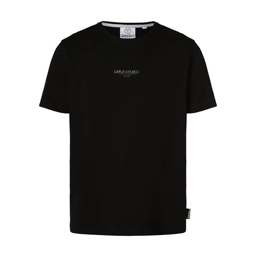 Carlo Colucci T-shirt męski Mężczyźni Bawełna czarny jednolity ze sklepu vangraaf w kategorii T-shirty męskie - zdjęcie 162394360