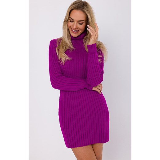 Dzianinowa obcisła sukienka damska swetrowa z golfem purpurowa M770, Kolor fioletowy, Rozmiar L/XL, MOE ze sklepu Primodo w kategorii Sukienki - zdjęcie 162397862