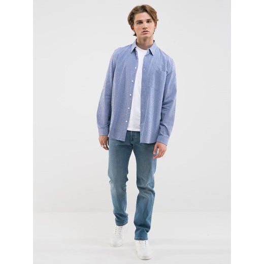 Koszula męska w drobną kratę niebieska Mersinino 402 ze sklepu Big Star w kategorii Koszule męskie - zdjęcie 162399491