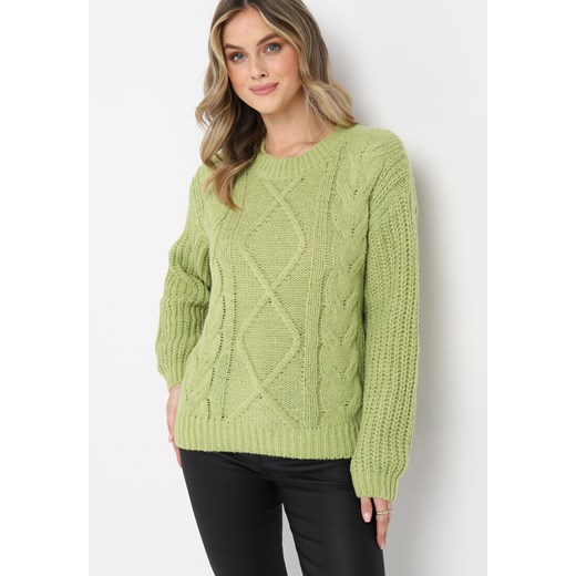 Zielony Jednolity Sweter ze Ściągaczami i Klasycznym Splotem Loma ze sklepu Born2be Odzież w kategorii Swetry damskie - zdjęcie 162401993