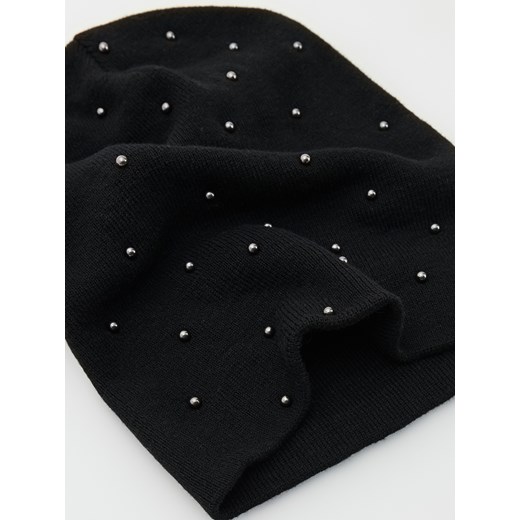 Reserved - Czapka z ozdobnymi koralikami - Czarny Reserved ONE SIZE Reserved