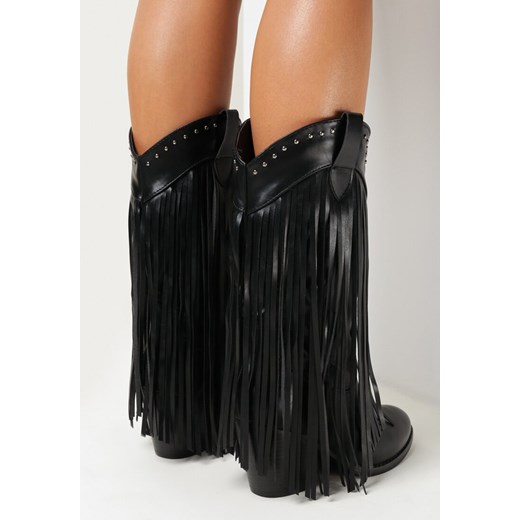 Czarne kozaki damskie Born2be z cholewką przed kolano 