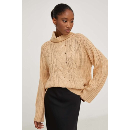 Answear Lab sweter damski kolor beżowy z golfem Answear Lab S ANSWEAR.com