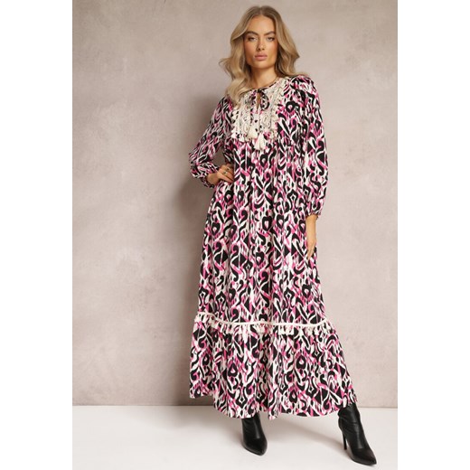 Fuksjowa Sukienka Rozkloszowana Maxi z Falbanką Maruerilla ze sklepu Renee odzież w kategorii Sukienki - zdjęcie 162411121