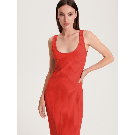 Reserved - Sukienka z prążkowanej dzianiny - czerwony Reserved S Reserved