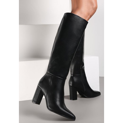 Czarne Kozaki na Słupku ze Szpiczastym Noskiem Aissa Renee 40 promocja renee.pl