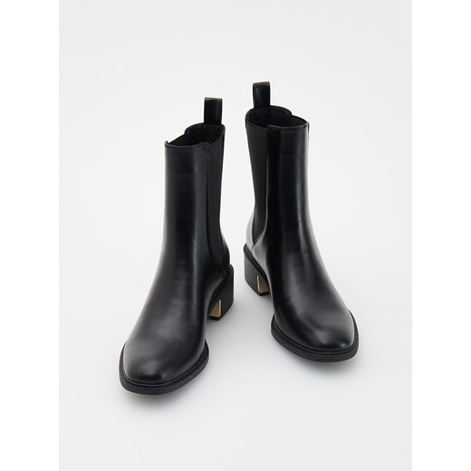 Reserved - Botki z imitacji skóry - czarny Reserved 37 Reserved