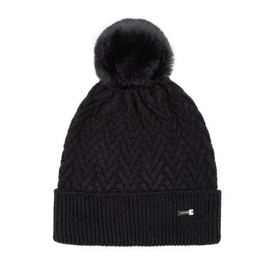 Damska czapka o splocie w jodełkę czarna ze sklepu WITTCHEN w kategorii Czapki zimowe damskie - zdjęcie 162495600