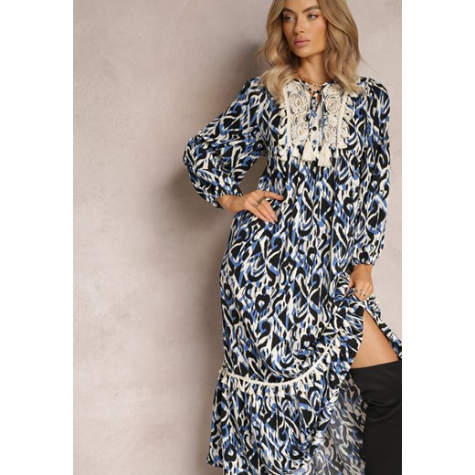 Granatowo-Niebieska Sukienka Rozkloszowana Maxi z Falbanką Maruerilla ze sklepu Renee odzież w kategorii Sukienki - zdjęcie 162501261