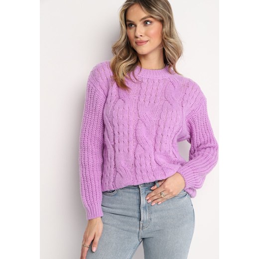 Fioletowy Klasyczny Sweter z Modnym Splotem Viloma ze sklepu Born2be Odzież w kategorii Swetry damskie - zdjęcie 162510040