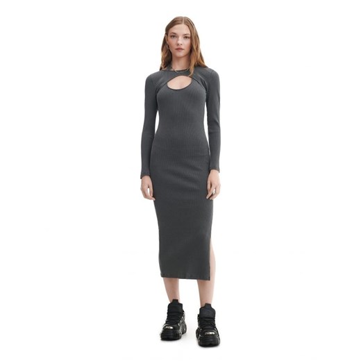 Cropp - Ciemnoszara sukienka midi z wycięciem - szary ze sklepu Cropp w kategorii Sukienki - zdjęcie 162517974