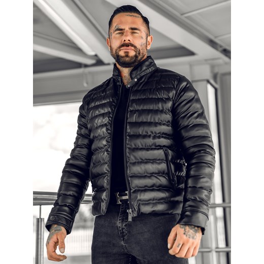 Czarna skórzana kurtka męska pikowana Denley 0021B M promocyjna cena Denley