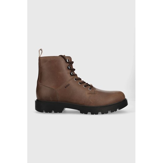 BOSS buty skórzane Adley męskie kolor brązowy 50503540 ze sklepu ANSWEAR.com w kategorii Buty zimowe męskie - zdjęcie 162526972