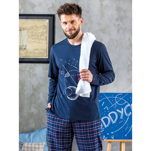 Ciepła piżama łącząca bawełnianą bluzę i flanelowe spodnie - M ze sklepu PH KEY Sp. z o.o.  w kategorii Piżamy męskie - zdjęcie 162530384