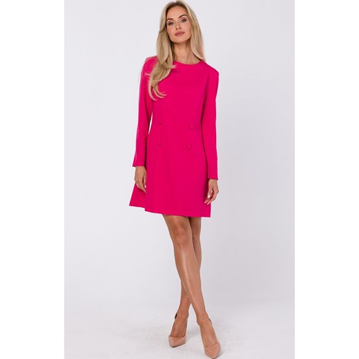 Sukienka trapezowa z ozdobnymi guzikami różowa M753, Kolor różowy, Rozmiar L, MOE ze sklepu Primodo w kategorii Sukienki - zdjęcie 162533042