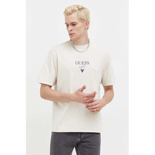 Guess Originals t-shirt bawełniany kolor beżowy z nadrukiem ze sklepu ANSWEAR.com w kategorii T-shirty męskie - zdjęcie 162537221