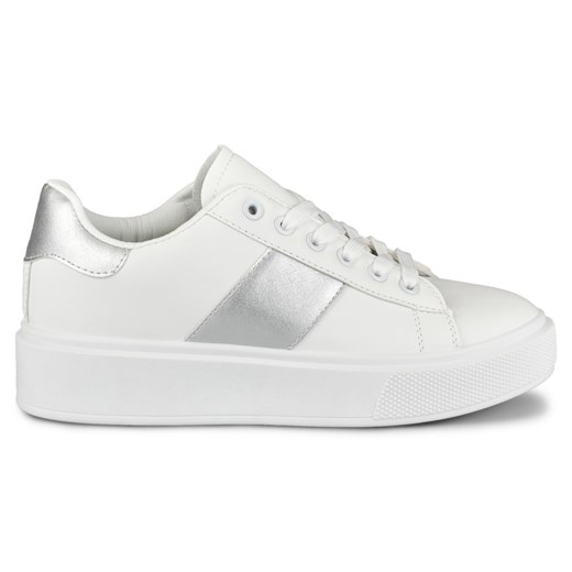 Białe sneakersy damskie na platformie ze srebrnym dodatkiem ze sklepu ButyModne.pl w kategorii Buty sportowe damskie - zdjęcie 162545864