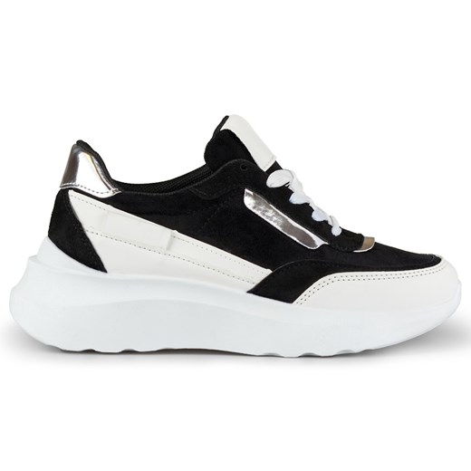 Czarne buty sportowe na białej podeszwie ze sklepu ButyModne.pl w kategorii Buty sportowe damskie - zdjęcie 162546101