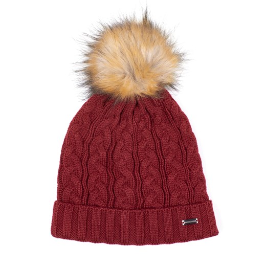 Damska czapka z warkoczowym splotem i pomponem czerwona ze sklepu WITTCHEN w kategorii Czapki zimowe damskie - zdjęcie 162549351