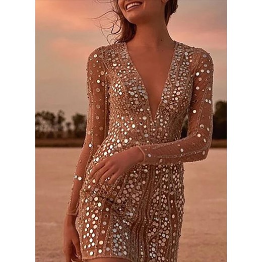 Cekinowa sukienka mini z transparentnymi rękawami Attirra S Attirra