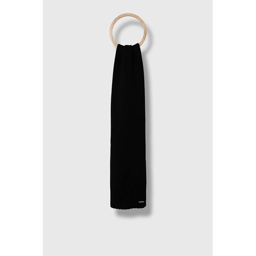 Calvin Klein szalik wełniany kolor czarny gładki ze sklepu ANSWEAR.com w kategorii Szaliki męskie - zdjęcie 162576552