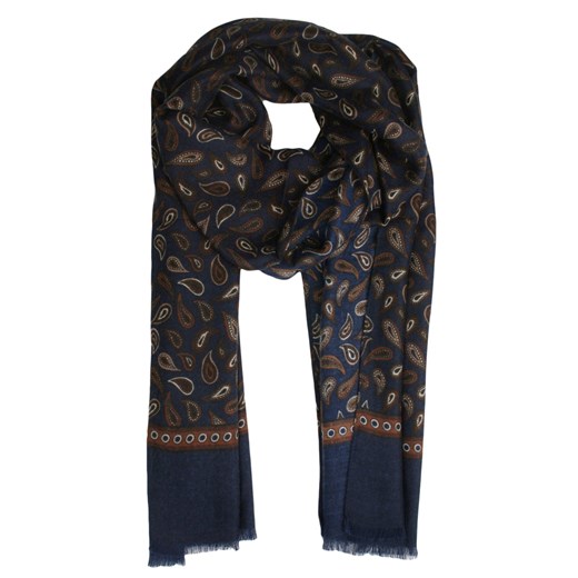 Szalik Elegancki Przejściowy, Cienki, Granatowo-Brązowy w Paisley -V.Fraas SZAAKR1190 ze sklepu JegoSzafa.pl w kategorii Szaliki męskie - zdjęcie 162581550