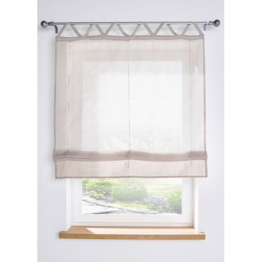 Roleta z wiązanymi troczkami z materiału w optyce lnu Wys./szer. 130/120 cm bonprix