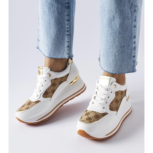Białe sneakersy na koturnie z printem Rouxi ze sklepu gemre w kategorii Buty sportowe damskie - zdjęcie 162632694