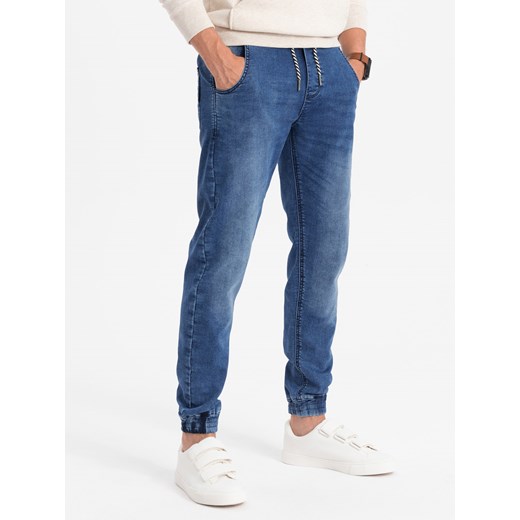 Spodnie męskie jeansowe joggery - jasnoniebieskie OM-PADJ-0106 ze sklepu ombre w kategorii Jeansy męskie - zdjęcie 162637981