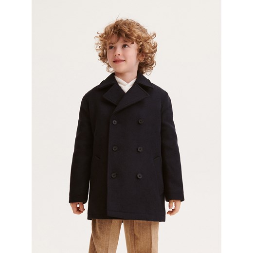 Reserved - Ocieplany płaszcz z wełną - granatowy ze sklepu Reserved w kategorii Kurtki chłopięce - zdjęcie 162638253