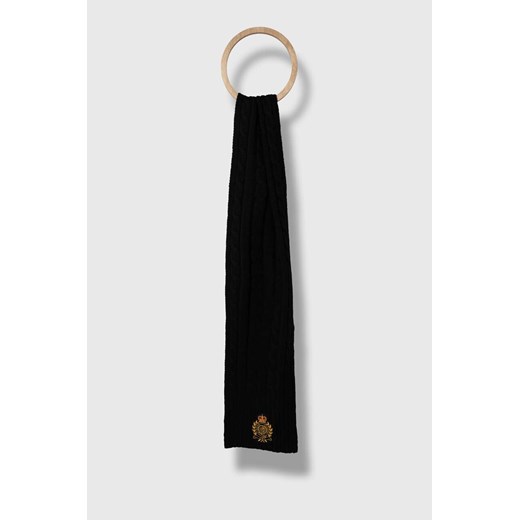 Lauren Ralph Lauren szalik z domieszką wełny kolor czarny z aplikacją ze sklepu ANSWEAR.com w kategorii Szaliki i chusty damskie - zdjęcie 162640362