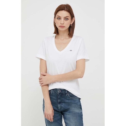 Gant t-shirt bawełniany kolor biały ze sklepu ANSWEAR.com w kategorii Bluzki damskie - zdjęcie 162640492