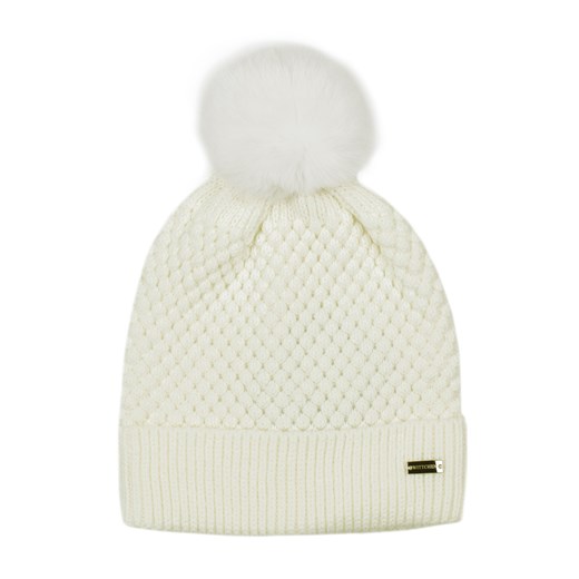 Damska czapka o splocie bąbelkowym z pomponem kremowa ze sklepu WITTCHEN w kategorii Czapki zimowe damskie - zdjęcie 162641104