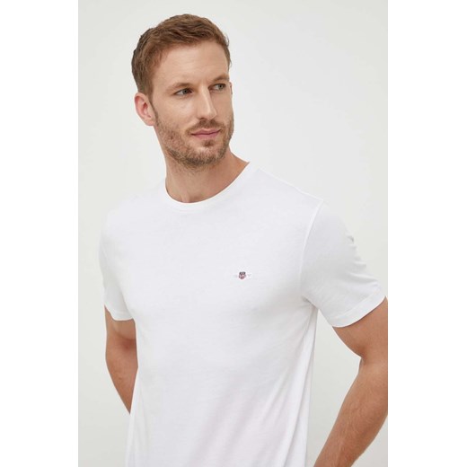 Gant t-shirt bawełniany kolor biały gładki ze sklepu ANSWEAR.com w kategorii T-shirty męskie - zdjęcie 162688651