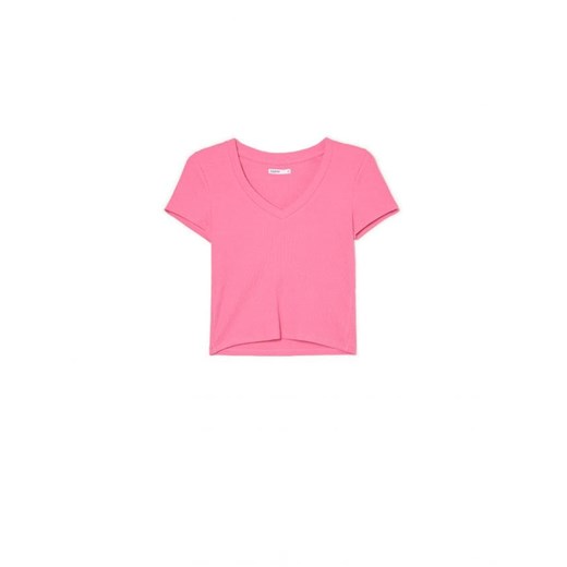Cropp - Różowy t-shirt z dekoltem V - różowy Cropp L Cropp
