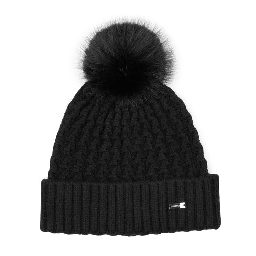 Damska czapka o splocie w drobny wzór czarna ze sklepu WITTCHEN w kategorii Czapki zimowe damskie - zdjęcie 162702262