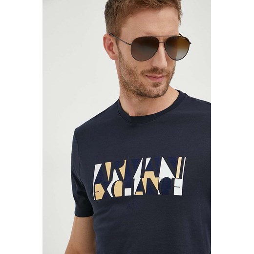 Armani Exchange t-shirt bawełniany kolor granatowy z nadrukiem Armani Exchange XL ANSWEAR.com