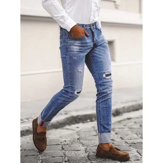 Spodnie jeansowe męskie niebieskie OZONEE NB/MP0126B ze sklepu ozonee.pl w kategorii Jeansy męskie - zdjęcie 162703050