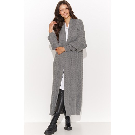 Otulający damski otwarty długi sweter stalowy NU_S91, Kolor stalowy, Rozmiar one Numinou one size promocja Primodo