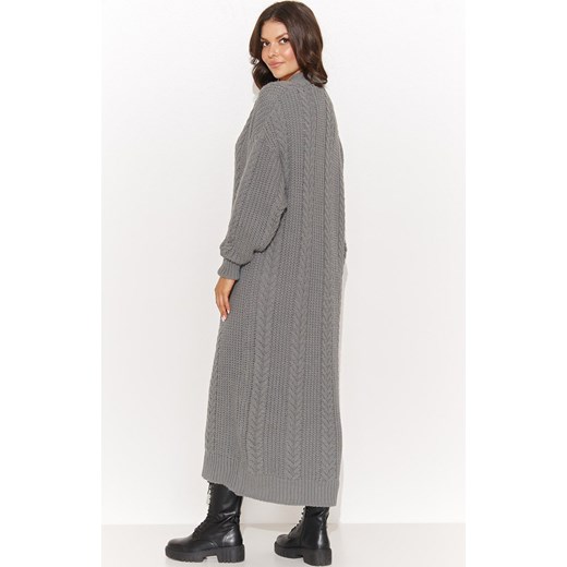 Otulający damski otwarty długi sweter stalowy NU_S91, Kolor stalowy, Rozmiar one Numinou one size okazja Primodo