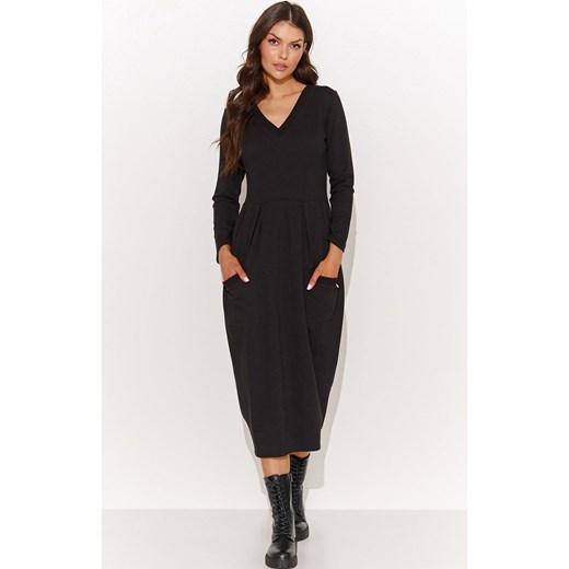 Casualowa sukienka z dzianiny dresowej czarna NU454, Kolor czarny, Rozmiar M, NUMINOU ze sklepu Primodo w kategorii Sukienki - zdjęcie 162712340