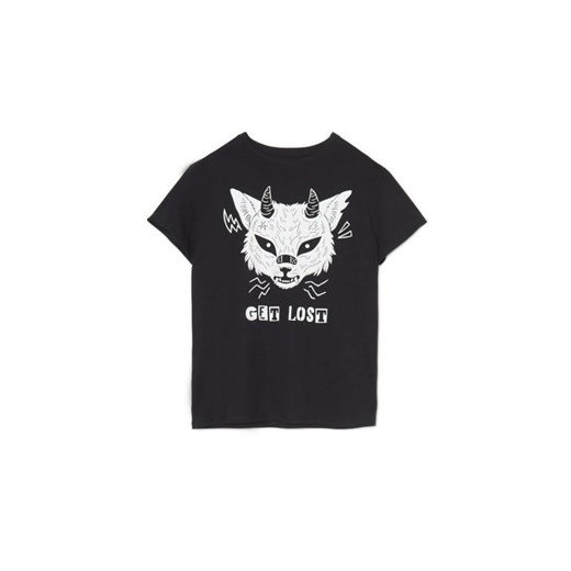 Cropp - Czarna koszulka z motywem anime - czarny ze sklepu Cropp w kategorii Bluzki damskie - zdjęcie 162714742