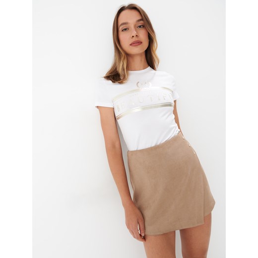 Mohito - Biały t-shirt z aplikacją z aplikacją - Biały Mohito XS Mohito