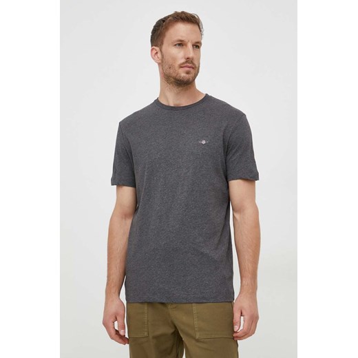 Gant t-shirt bawełniany kolor szary gładki ze sklepu ANSWEAR.com w kategorii T-shirty męskie - zdjęcie 162717190